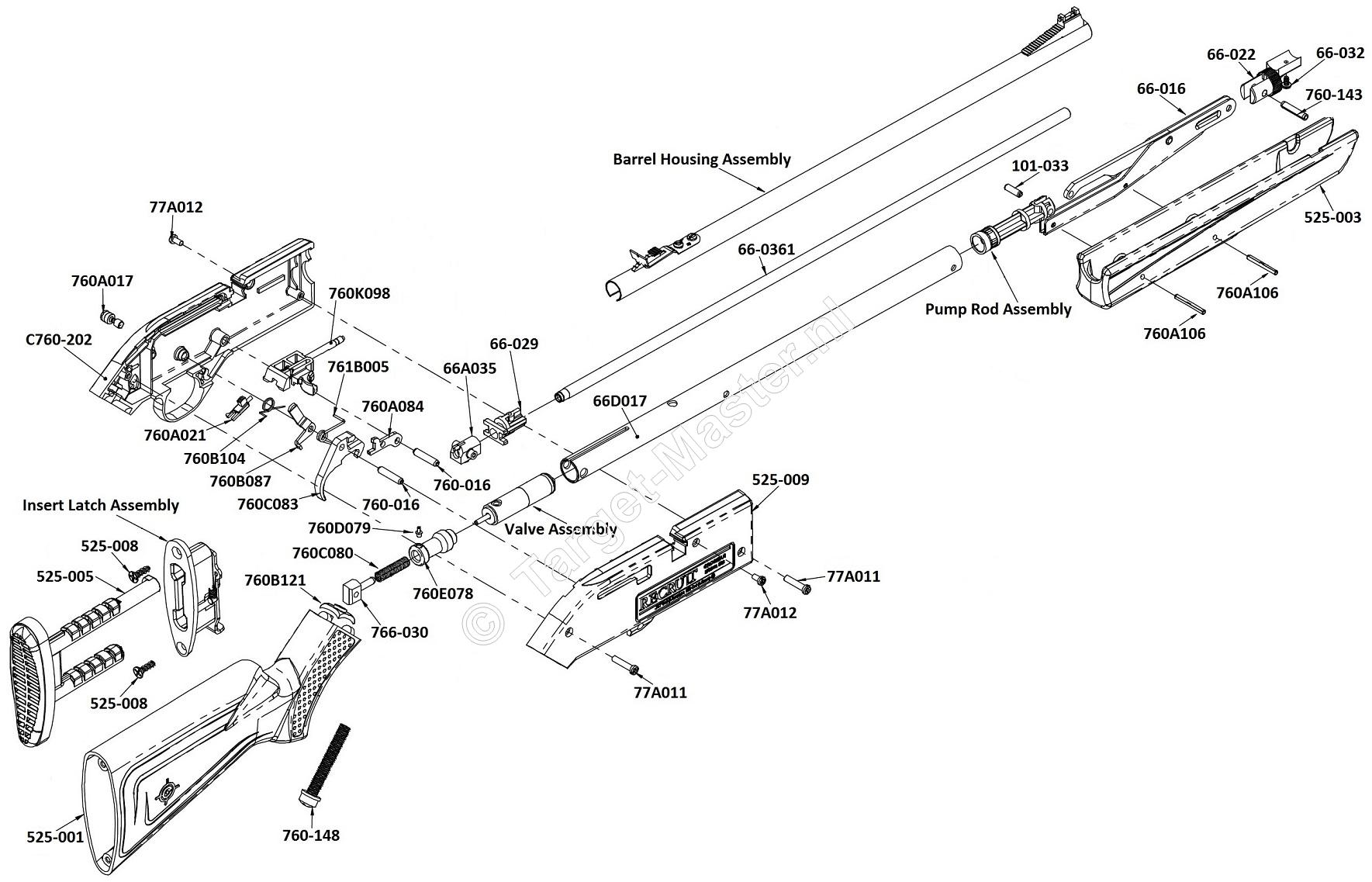 525, Parts Drawing A, Crosman Recruit RCT525